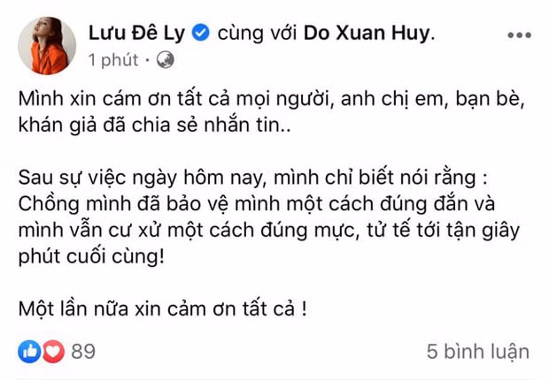 Giữa đêm, Lưu Đê Ly chính thức lên tiếng khẳng định bản thân vẫn cư xử đúng mực đến phút cuối.