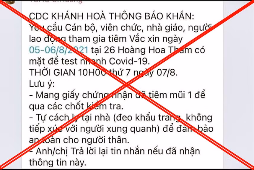 Thông báo khẩn giả mạo CDC tỉnh Khánh Hòa lan tuyền trên mạng. Ảnh: Zingnews.vn