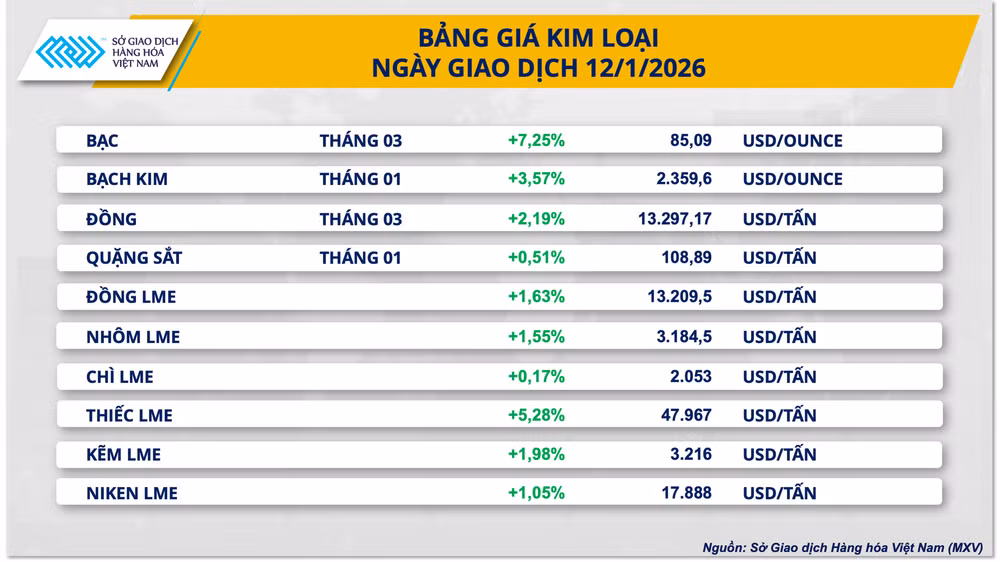 Dòng tiền đổ vào thị trường hàng hóa ngày 13/1