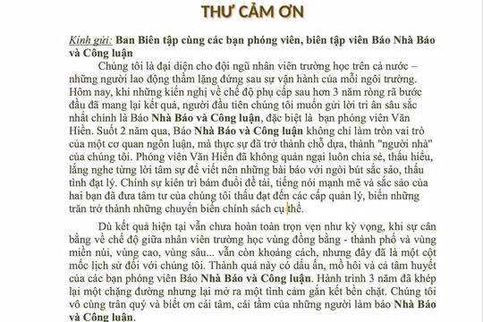 Đón tin vui về phụ cấp nghề, nhân viên trường học gửi thư cảm ơn Báo Nhà báo và Công luận