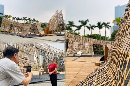 Chiêm ngưỡng công trình tre đan lấy cảm hứng từ cánh buồm tại Bảo tàng Hà Nội 
