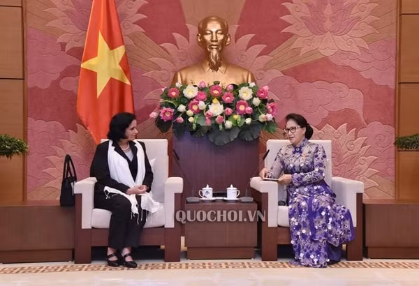 Chủ tịch Quốc hội Nguyễn Thị Kim Ngân tiếp Viện trưởng Viện KSND Tối cao Cuba, bà Yamila Pena Ojeda. Ảnh: quochoi.vn