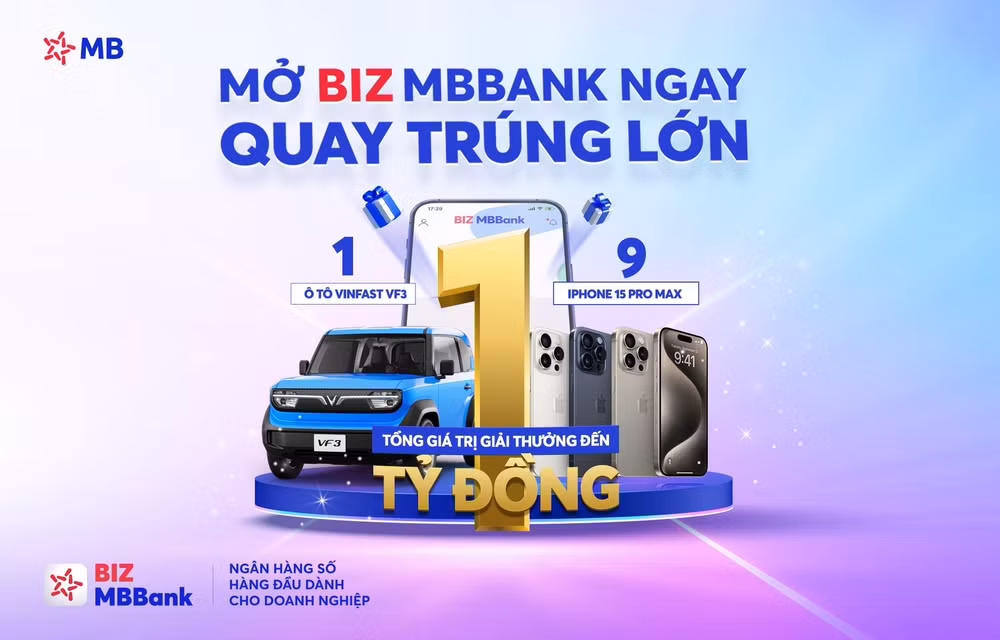 co hoi vang cho doanh nghiep sme mo tai khoan biz mbbank rinh xe hoi vinfast vf3 va iphone 15 pro max hinh 1