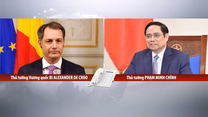 Thủ tướng Chính phủ Phạm Minh Chính điện đàm trực tuyến với Thủ tướng Bỉ Alexander De Croo.