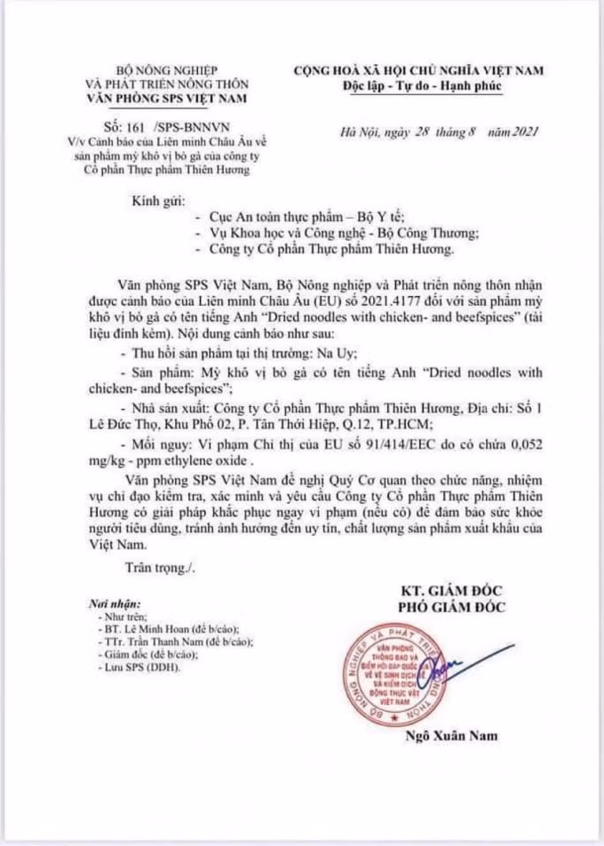 lai co them mot san pham my an lien viet nam bi thu hoi do su dung chat cam hinh 1