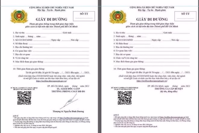 Hình ảnh mẫu giấy đi đường mới được áp dụng từ 0h ngày 25/8. Ảnh: dantri