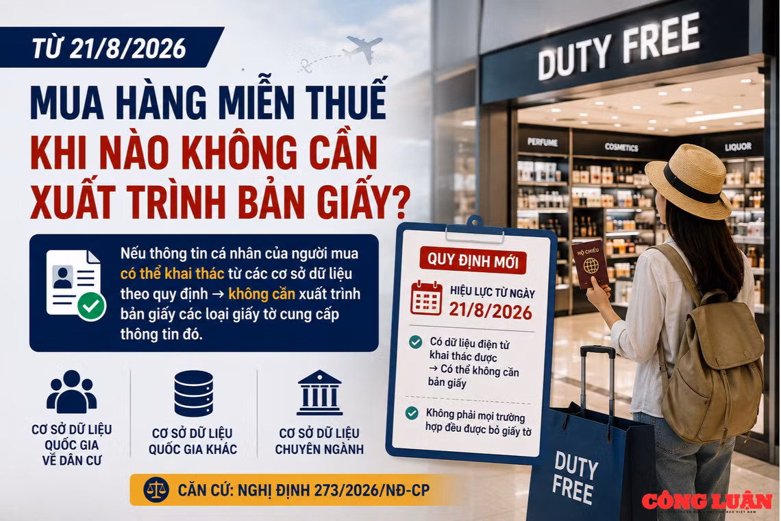 Từ 21/8/2026, mua hàng miễn thuế khi nào không cần xuất trình bản giấy?