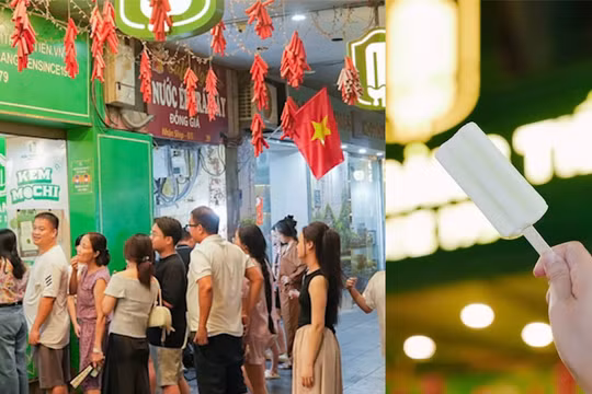 Người dân rủ nhau xếp hàng ăn kem Tràng Tiền trước ngày đóng cửa