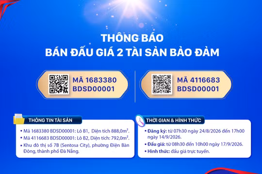 SCB bán đấu giá 02 bất động sản tại Đà Nẵng, tiếp tục đẩy mạnh xử lý tài sản bảo đảm