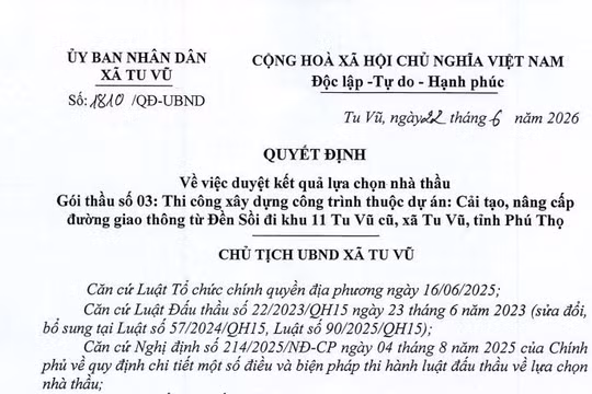 Phú Thọ: Đầu tư hơn 10,7 tỷ đồng "thay áo mới" tuyến giao thông huyết mạch tại xã Tu Vũ