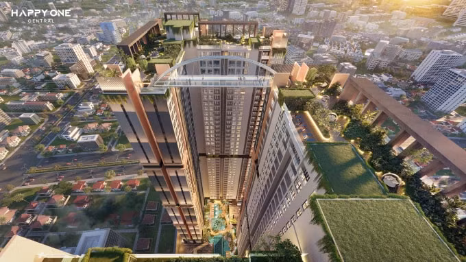 Với mật độ xây dựng chỉ 34%, Happy One - Central được bao phủ bởi không gian xanh theo phong cách Singapore.