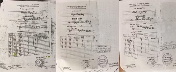 Ba cuốn sổ đỏ được cấp cho gia đình bà Thuật, ông Hùng, bà Xuyên trong cùng 1 ngày 10/5/1994.