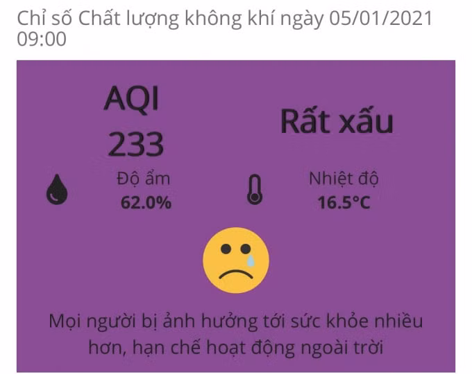 Sáng ngày 5/1, chất lượng không khí chạm ngưỡng “rất xấu” tại nhiều địa điểm trên địa bàn Thủ đô, mức cảnh báo 5/6: mọi người đều bị ảnh hưởng tới sức khỏe nghiêm trọng.&nbsp; Ảnh: Dương Lâm