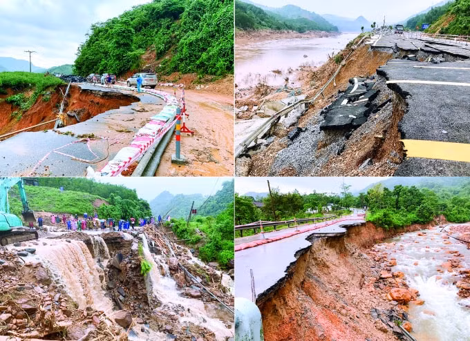 Những tuyến đường tan hoang sau mưa lũ.