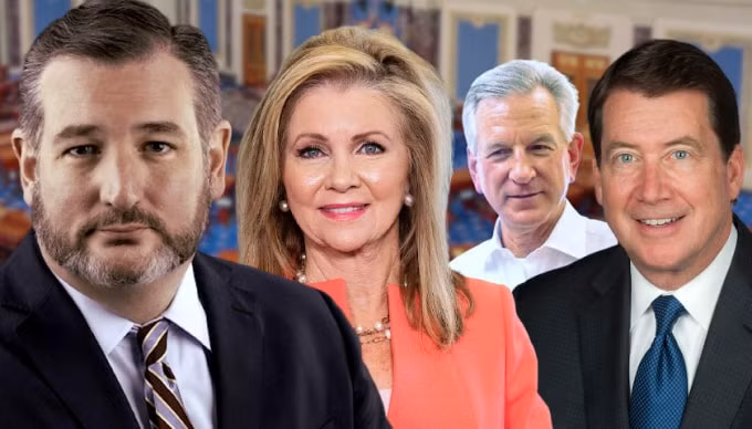Thượng nghị sĩ bang Texas Ted Cruz (ngoài cùng bên trái) là một trong các nghị sĩ đảng Cộng hòa sẽ bỏ phiếu chống tại phiên họp Quốc hội ngày 6/1 - Ảnh: Jason M. Reynolds