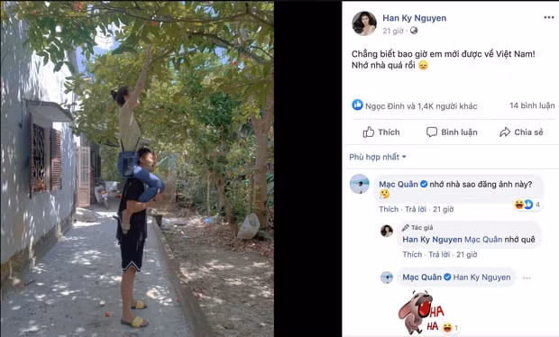 Bà xã Mạc Hồng Quân đăng status than vãn nhớ nhà. Ảnh: internet.