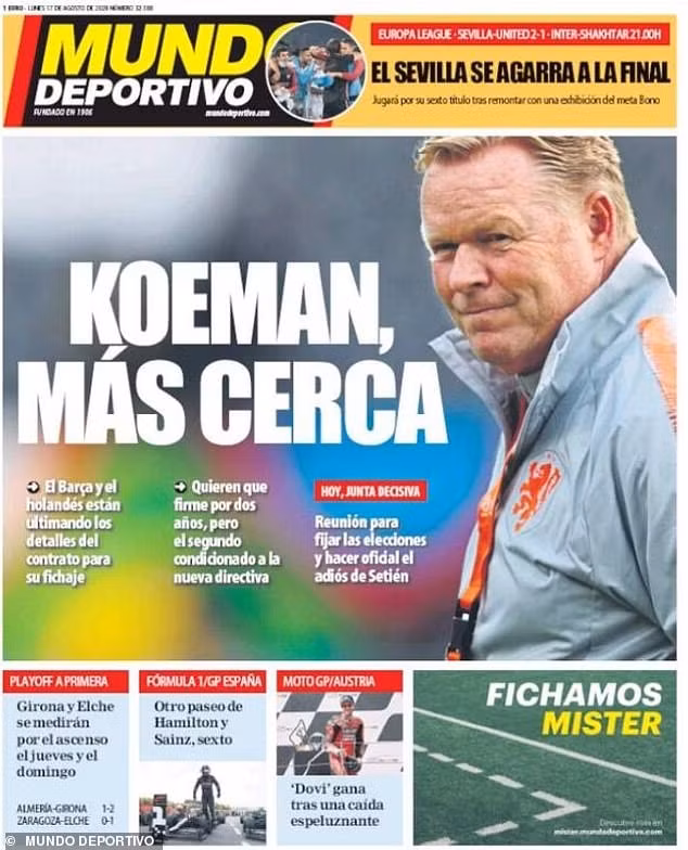 Giới Truyền thông Tây Ban Nha khẳng định HLV Ronald Koeman được bổ nhiệm dẫn dắt Barca. Ảnh: internet.