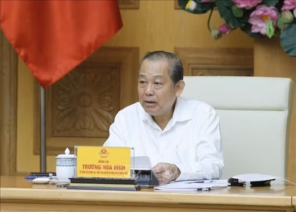 Phó Thủ tướng Thường trực Chính phủ Trương Hòa Bình phát biểu tại cuộc họp. Ảnh: TTXVN