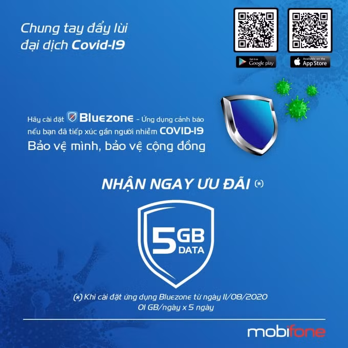 MobiFone sẽ tặng khách hàng 5GB sử dụng miễn phí trong 5 ngày khi khách hàng tải về và cài đặt mới ứng dụng Bluezone