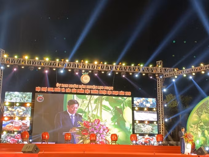 Ông Dương Văn Thái - Chủ tịch UBND Tỉnh Bắc Giang phát biểu tại Hội chợ. Ảnh: Thủy Tiên