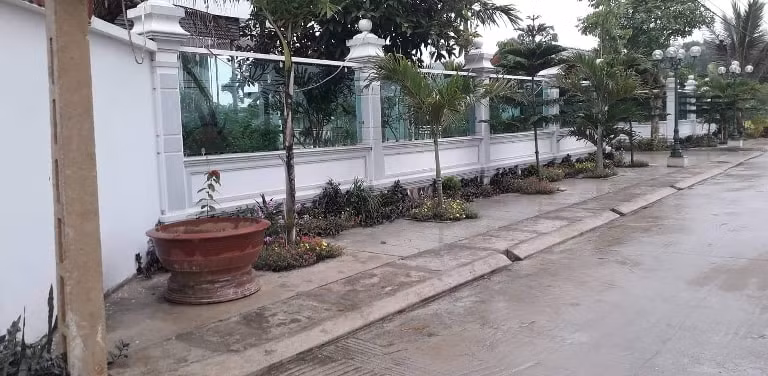 Khu tường bao quanh ngôi nhà nằm hoàn toàn trên đất lúa