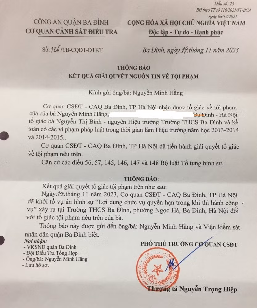 khoi to vu an loi dung chuc vu quyen han trong khi thi hanh cong vu xay ra tai truong thcs ba dinh hinh 1