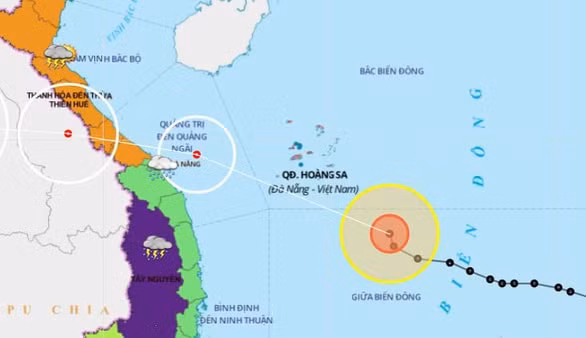 Sơ đồ dự báo đường đi của bão số 5. Ảnh: Trung tâm dự báo khí tượng thủy văn quốc gia