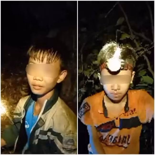 Hai em học sinh Ngô Văn Đức và Ma Phúc Biên (SN 2005, ở Bảo Cường, Định Hoá, Thái Nguyên) đã được lực lượng chức năng cùng người dân địa phương giải cứu thành công. Ảnh: internet.