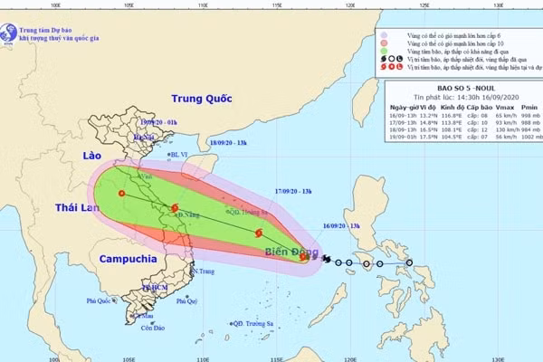 Bão số 5 (tên quốc tế là Noul) dự báo sẽ đổ bộ vào Quảng Bình - Đà Nẵng