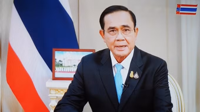 Thủ tướng Thái Lan Prayuth Chan-ocha phát biểu trên sóng truyền hình quốc gia hôm thứ Năm. Ảnh: Masayuki Yuda/Nikkei