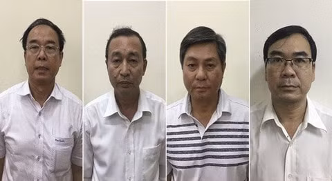 Cựu Phó Chủ tịch Thường trực UBND TPHCM Nguyễn Thành Tài cùng các đồng phạm Trương Văn Út, Đào Anh Kiệt, Nguyễn Hoài Nam (ảnh st)