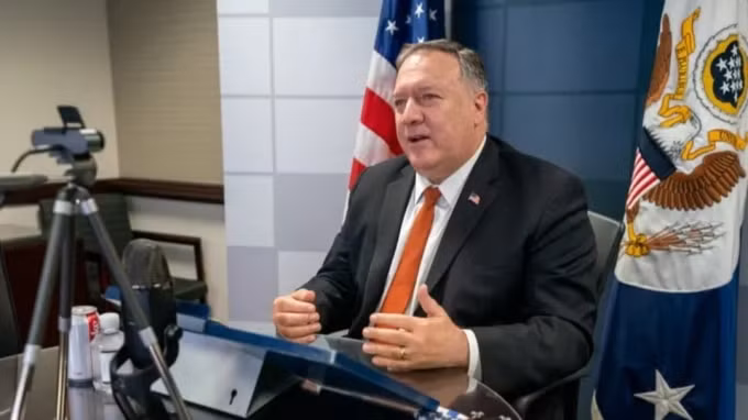 Ngoại trưởng Hoa Kỳ Mike Pompeo tham gia một cuộc họp trực tuyến từ Bộ Ngoại giao ở Washington vào ngày 10 tháng 9. Ảnh: Bộ Ngoại giao Hoa Kỳ