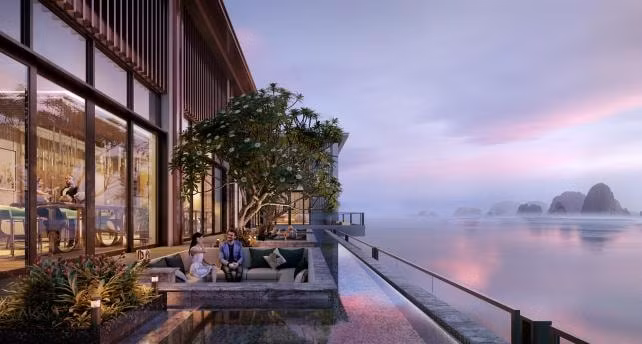 Quầy bar ở tầng thượng là nơi ngắm hoàng hôn đẹp nhất vịnh di sản.
