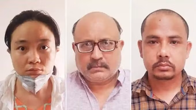 Từ trái qua phải: Qing Shi, nhà báo tự do Rajeev Sharma và Sher Singh, ba người bị cảnh sát Ấn Độ bắt đầu tuần này liên quan đến vụ bán thông tin mật. Ảnh: Indiatimes