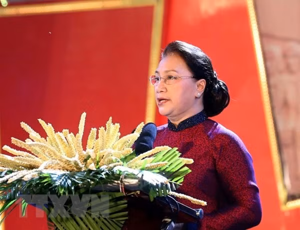 Chủ tịch Quốc hội Nguyễn Thị Kim Ngân phát biểu tại buổi lễ. Ảnh: TTXVN