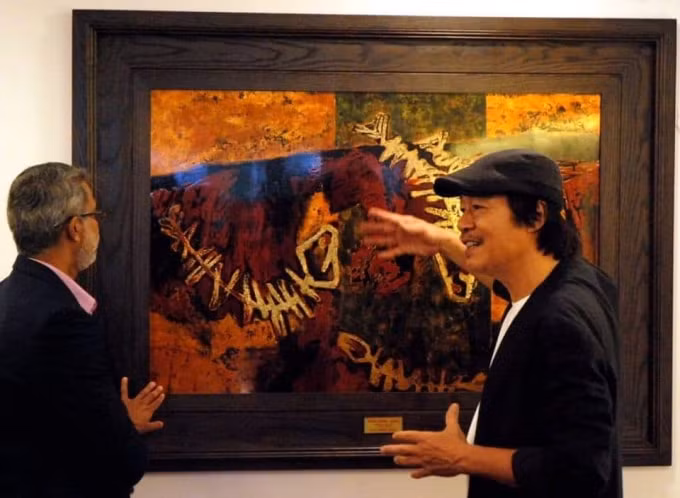 Bức tranh sơn mài của họa sĩ Ngô Thành Nhân mang chủ đề “Tiếng vọng” đã chính thức được bán với giá 70.000 USD. Ảnh: CK
