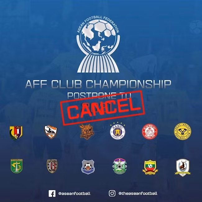 Giải vô địch Đông Nam Á AFF Club Championship chính thức bị hủy bỏ. Ảnh: bongda24h.vn