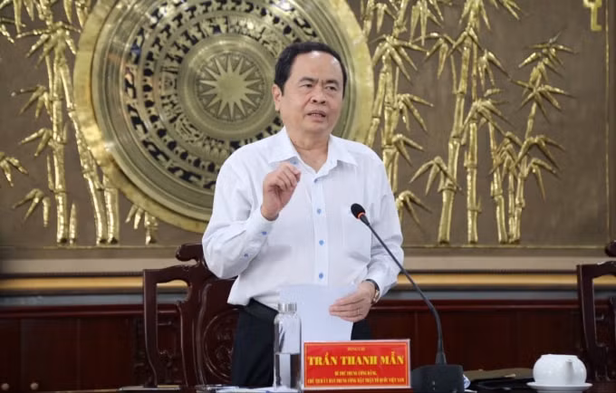 Chủ tịch Ủy Ban Trung ương MTTQ Việt Nam Trần Thanh Mẫn phát biểu tại buổi làm việc.