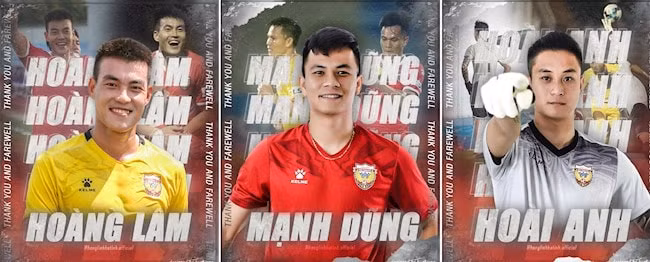 CLB Hồng Lĩnh Hà Tĩnh chia tay 3 cầu thủ Phạm Hoàng Lâm, Lê Mạnh Dũng và thủ môn Nguyễn Hoài Anh. Ảnh: bongda24h.com.vn